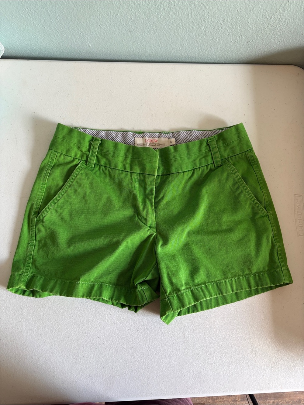 J. Crew Bright Green Cotton Chino Shorts Broken-In Size 0